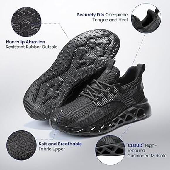 Furuian Mens Size 8.5 Wide Black Work Shoes Lace Up Round Steel Toe Shoes main image 4